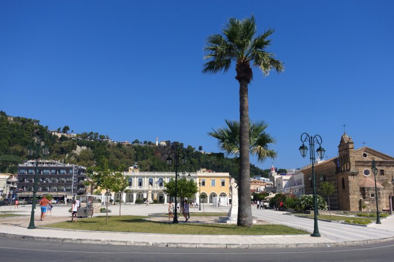 the iconic and historical central square of Dionisios Solomos in city of Zakynthos